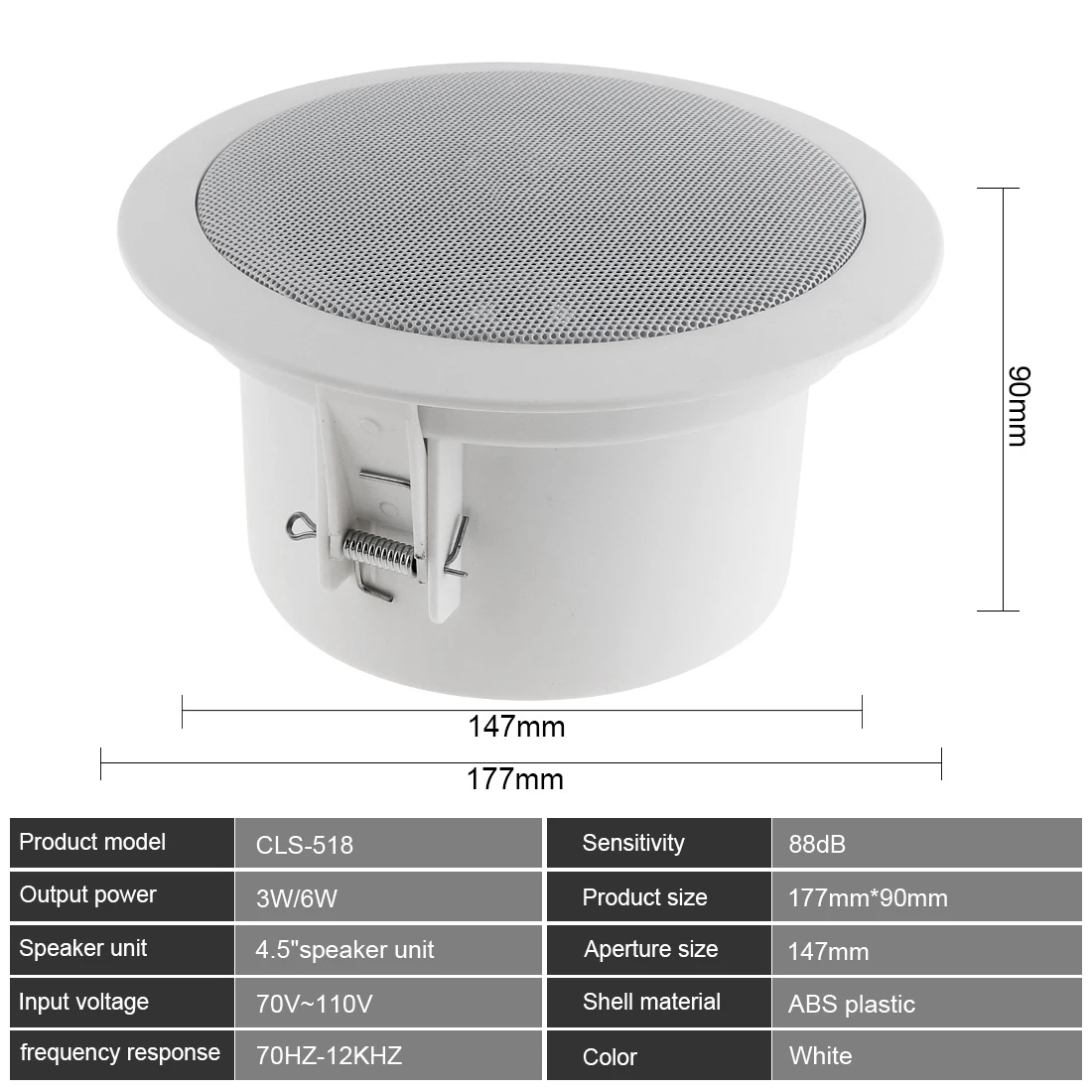 4.5 Inch 3/6W Fashion Waterproof Household Embedded Radio Ceiling Speaker Public Broadcast Background Music Loudspeaker for Home