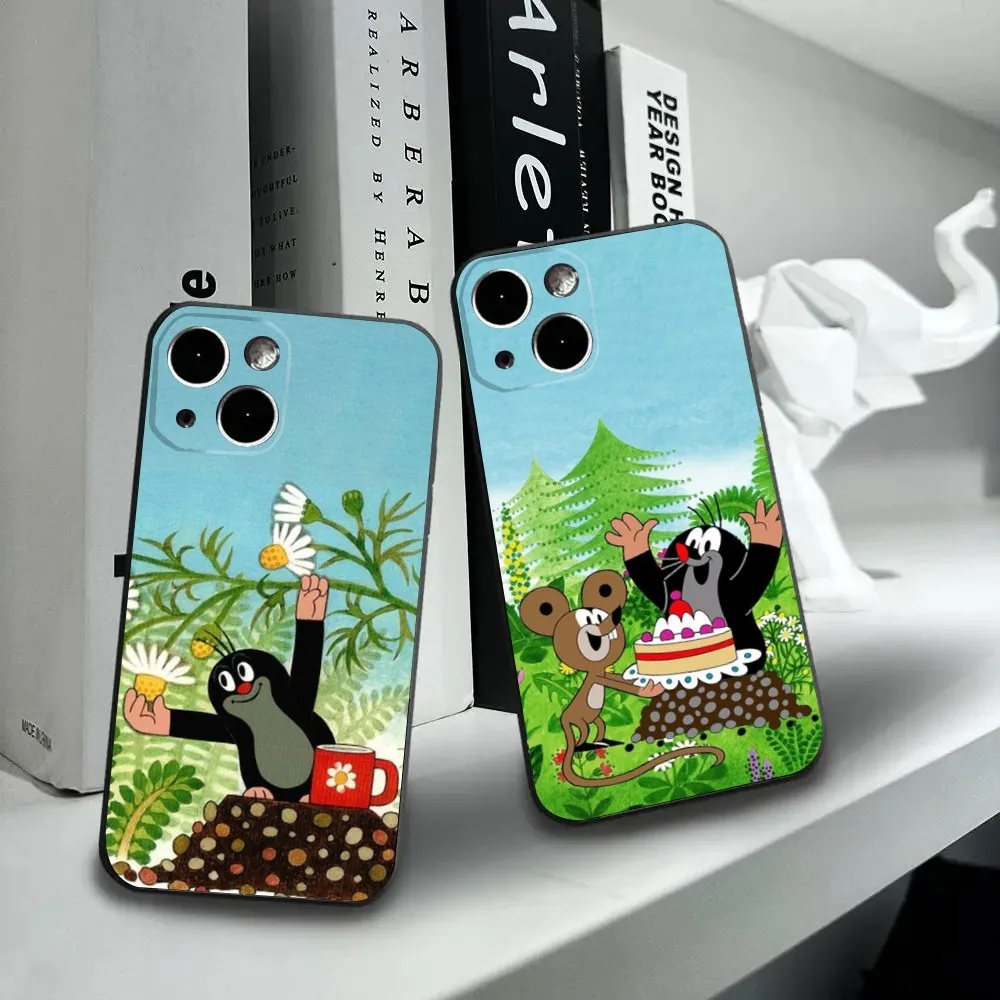 Cartoon Little M-Mole Phone Case For iPhone16,15,14,13,12 Mini 11 Pro XR,X,XS,MAX 7,8 Plus Silicone Cover Soft Black