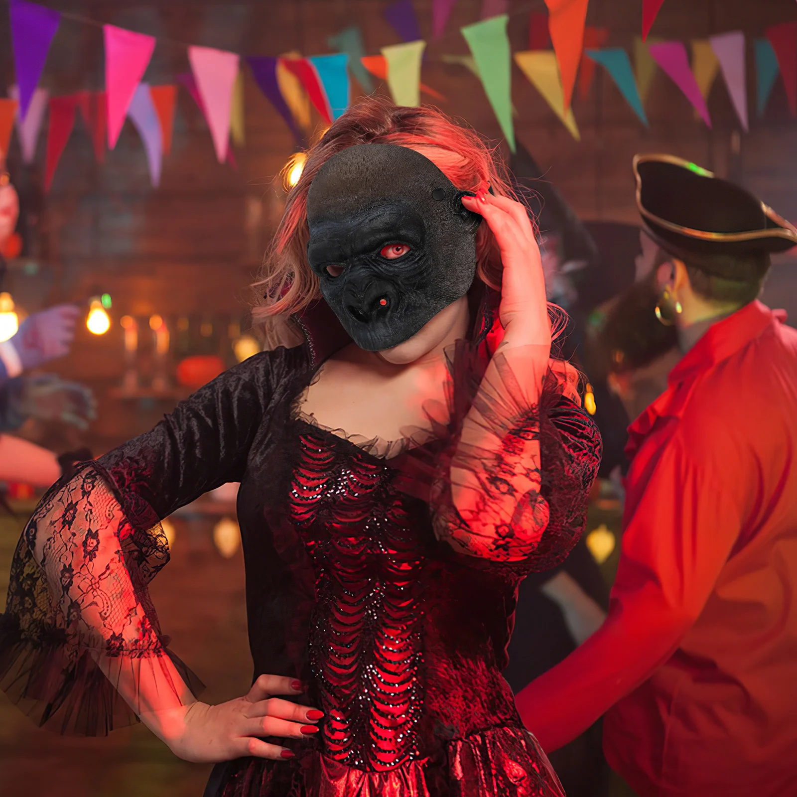 หน้ากากลิงครึ่งหน้า สำหรับงานปาร์ตี้ฮาโลวีน งานเทศกาลคอสเพลย์ อุปกรณ์เสริม หน้ากากสยองขวัญ น่ากลัว น่าขนลุก