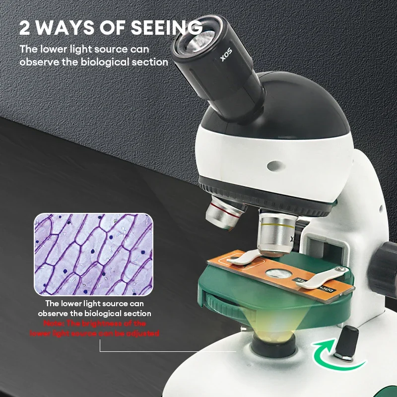 Children Microscope Biology Scientific Experiment Lab Microscope with LED Light Portable Mini Microscope 200X/600X/1200X Toys