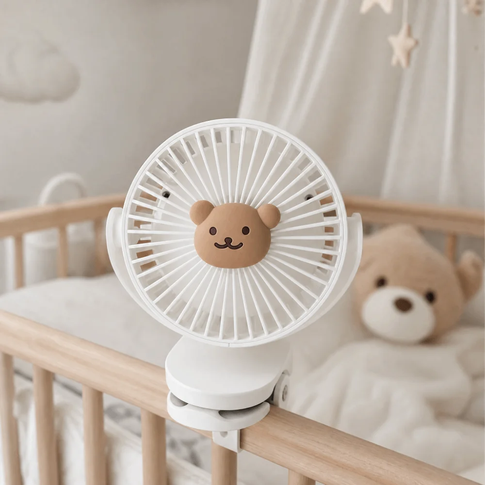 

3 Speeds Cart Stroller Fan Bear Lithium Battery Portable Outdoor Fan USB Rechargeable Noiseless for 3.7V1200mAh