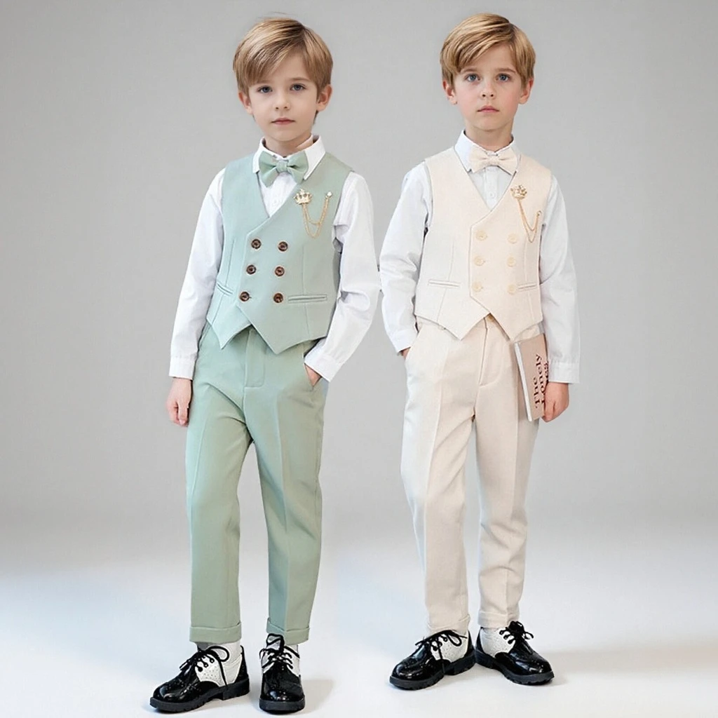 

Page Boys Wedding Suit 2026 Spring White Elegance Formal Teen Kids Birthday Evening Tuxedo Kids Host Performance Vest Blazer Set