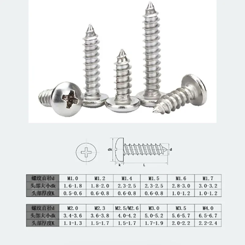 10-100Pcs M1-M4 Nickel Plated Carbon Steel Pan Head Self Tapping Screws Round Head Fasteners For Furniture Hardware Accessories