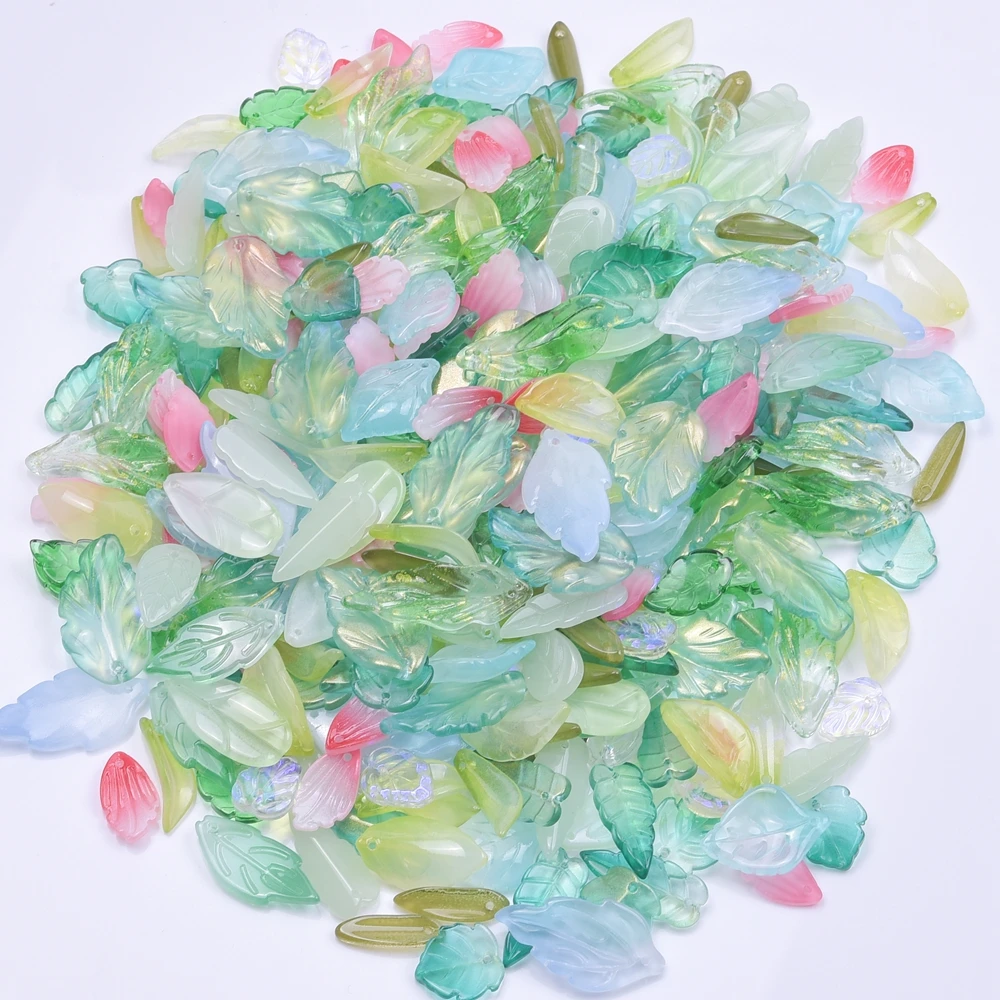 30pcs High Quality Glass Leaf Beads Leaf Shaped Beads Loose Spacer Beads For Jewelry Making DIY Bracelet Earrings Accessories