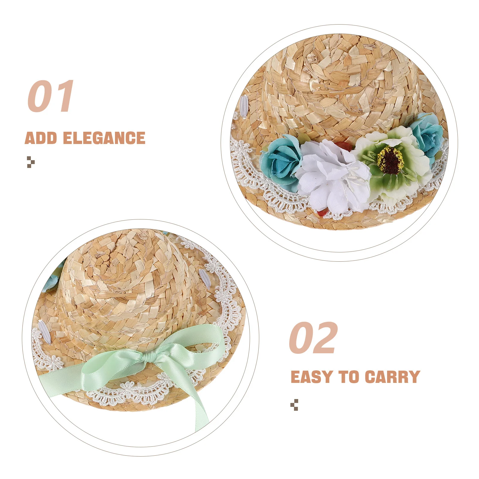 미니 밀짚모 작은 솜브레로 리본 꽃 장식 보헤미안 여름 스타일 작은 밀짚모 DIY 공예 미니어처 인형집 장식