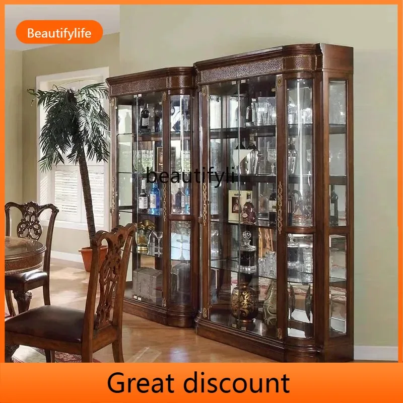 

K46 European-Style Classical Two-Door Wine Cabinet Solid Wood Display Cabinet Glass Goods Jewelry Storage Cabinet