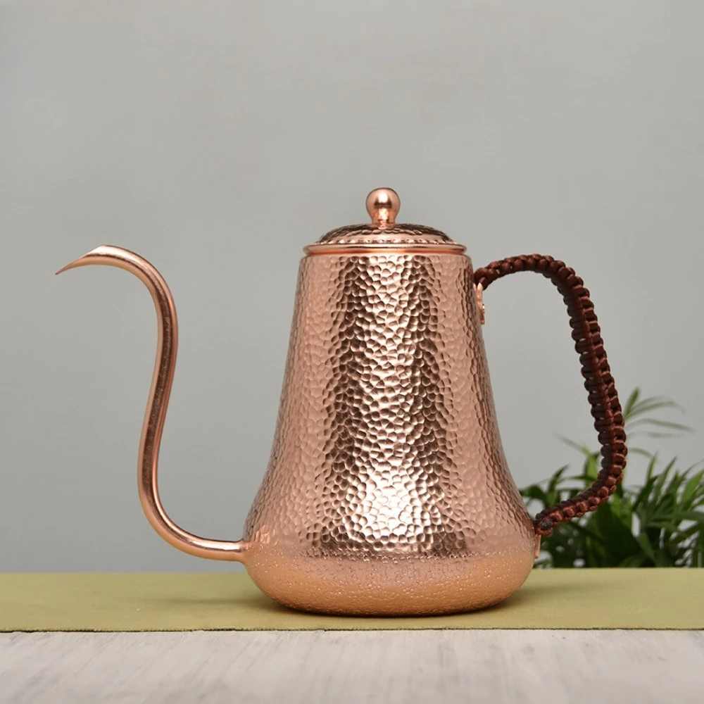 900ml Thickened Pure Copper Kettle, Handcrafted Narrow Spout Pour Over Coffee Pot for Home Barista Use