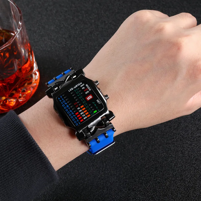 New Fashion Digital Watches for Men Women Creative Crab Binary LED Electronic Watch Luxury Dress Watch Unisex Wristwatch Clock