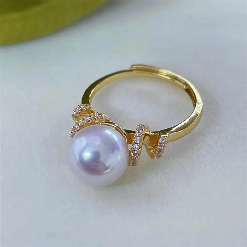 

AAAA ПРИРОДА 8-9 мм Akoya Черное великолепное кольцо с настоящим белым круглым жемчугом 925S Бесплатная доставка