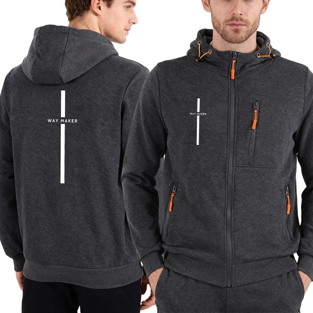 

Way Maker Line Simple Prints Zipper Hoodies Man'S Fashion Pocketed Hoodie Casual Soft Hoody Fleece Comfortable Streetwear
