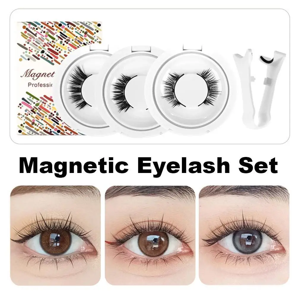 3 زوج مجموعة رموش مغناطيسية خالية من الغراء نظرة طبيعية رمش تمديد العين ماكياج أداة ضوء القمر الأبيض + عباد الشمس + الشيطان الصغير #1