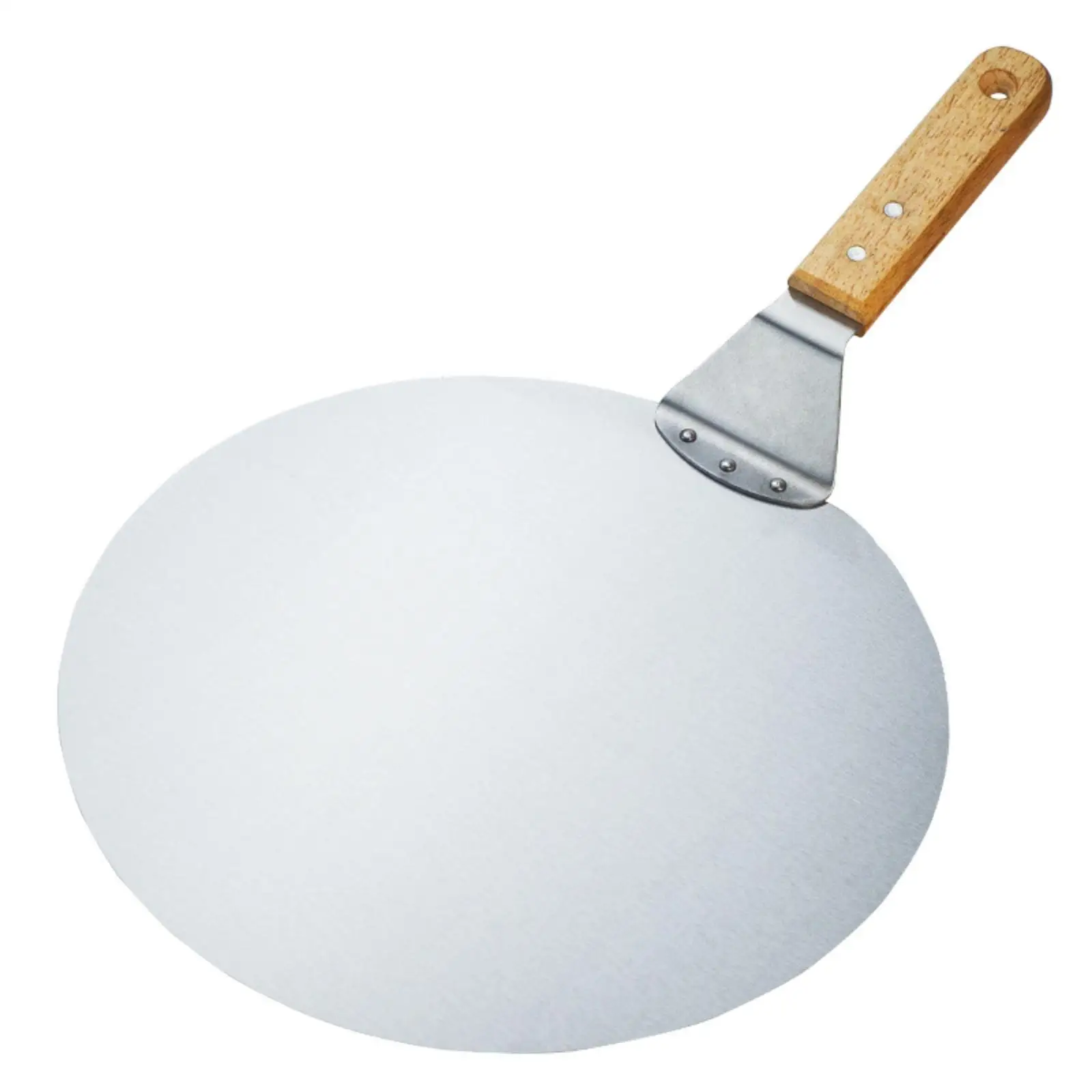 Stainless Steel Pizza Transfer Spatula Round Peel with Wooden Handle Non Warp Lifter for Baked Goods