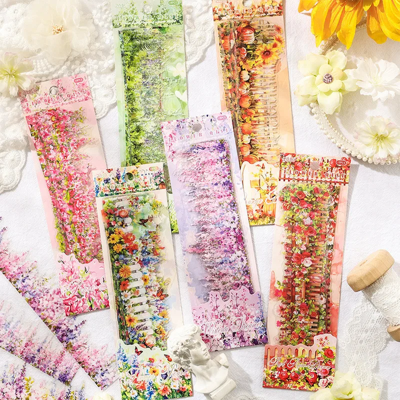 Journamm 10 Pcs 울타리 식물 스티커 애완 동물 긴 스티커 DIY Scrapbooking 콜라주 편지지 장식 정크 저널 미학 스티커