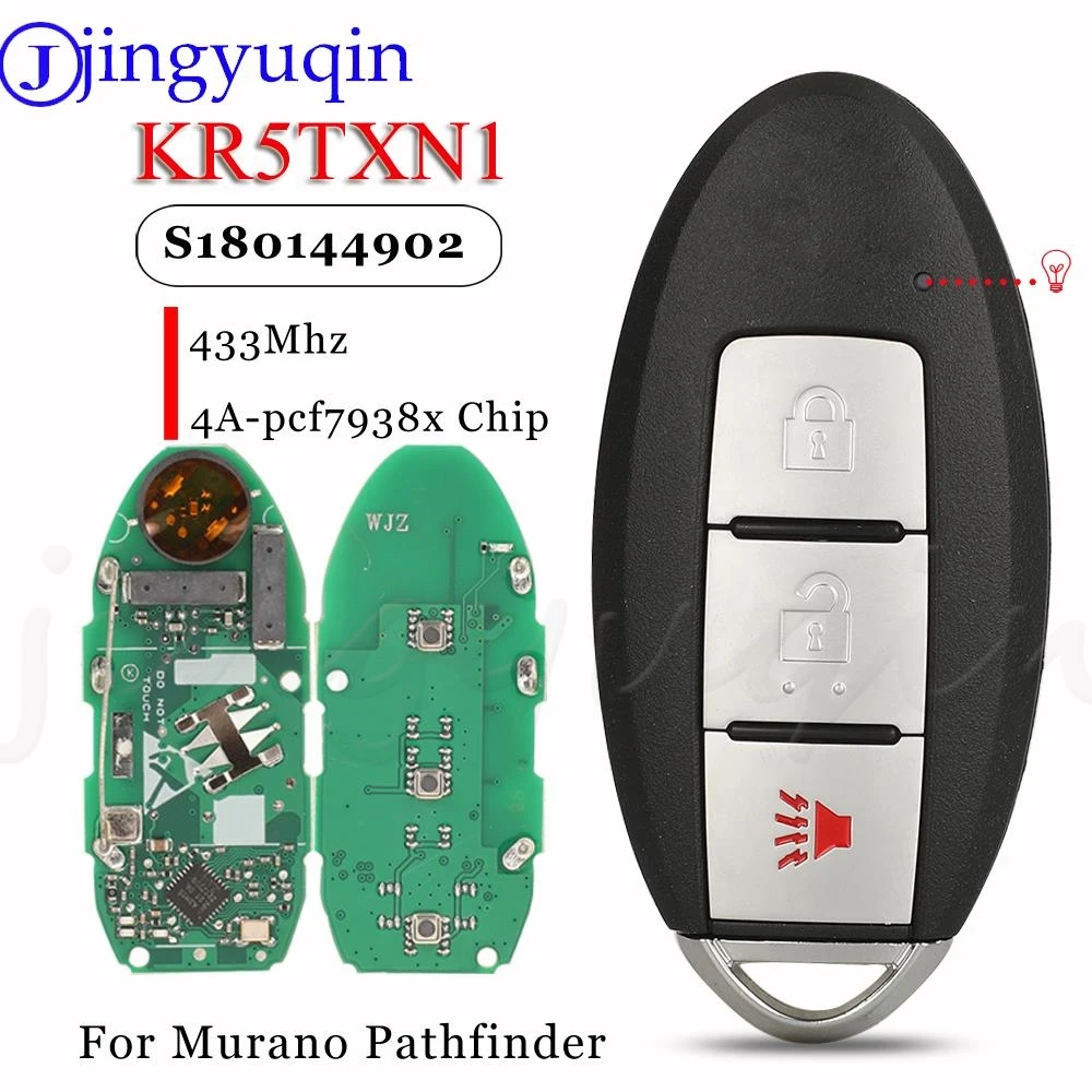 

jingyuqin 3Buttons KR5TXN7 S180144902 Proximity Smart Key Fob 433MHz 4A 285E3-9UF1B 9UF1A For Nissan Murano Pathfinder 2019 2020