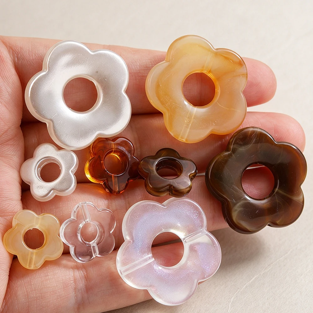10PCS Acrylic Flower Loose Beads Large Hole Flower Beads Interval Beads DIY Jewelry Making Necklace Bracelet Bead Accessories