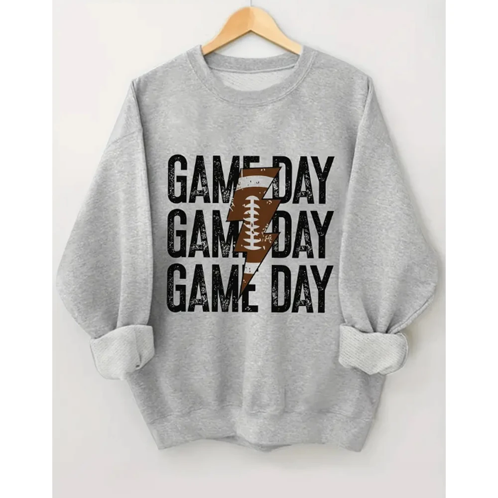 

Match Day Pullover Football Printed Casual Long Sleeved Round Neck Sweatshirt Friday Night Cheerleading Sports School Clothes