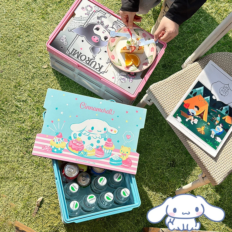 Sanrio Vehicle Storage Box Kuromi Melody Hellokitty Cinnamoroll Portable Large Capacity Trunk Camping Foldable Car Storage Box