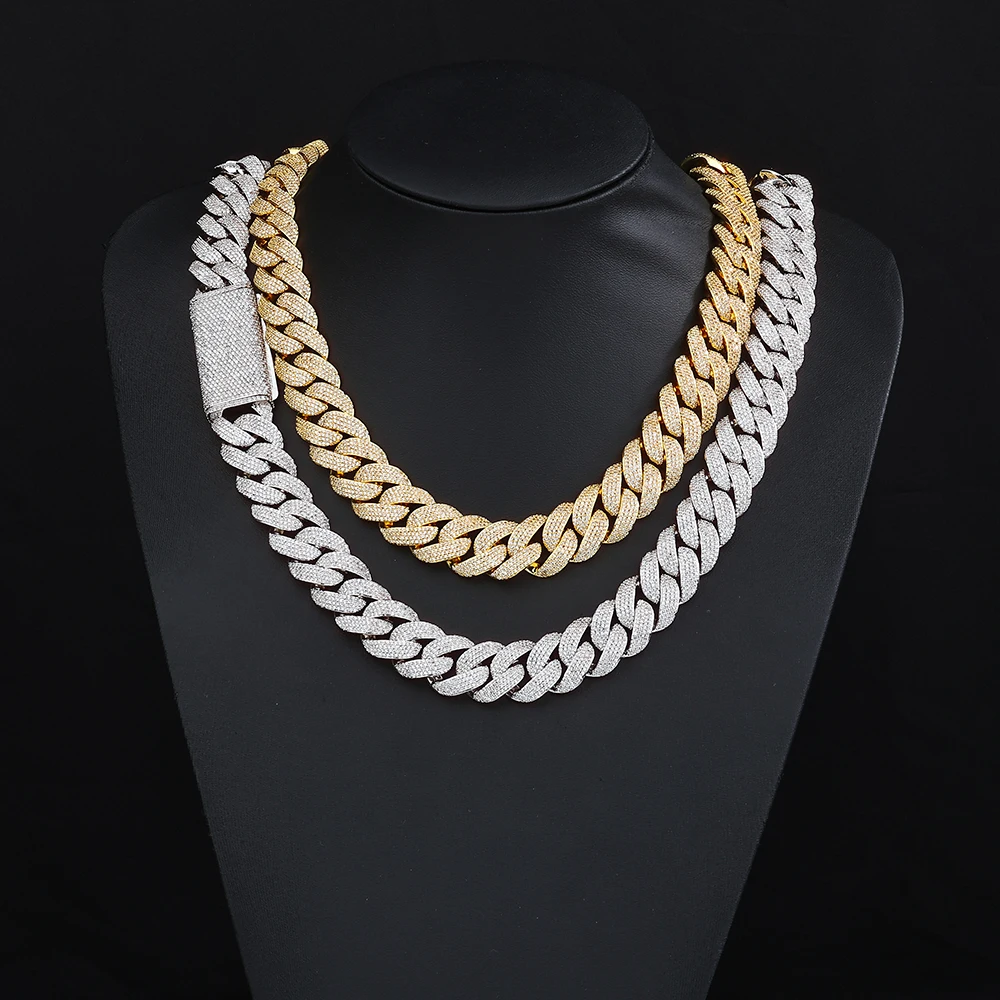 

HHIOK Hip Hop Bling Men Necklace 17.5mm Wide Cuban Chain Brass Gold Plated Micro Pave CZ Zircon Full Diamond Holiday Gift