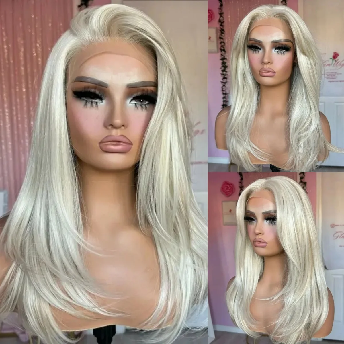 

Женский парик из синтетических волос, белый платиновый блонд, многослойная стрижка, 13x4 HD кружевной фронтальный парик, балаяж, предварительно проработанная линия роста волос, термостойкий.