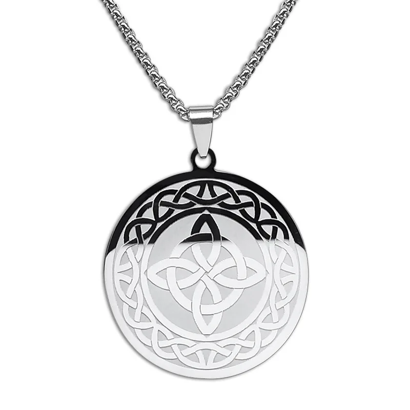 Vintage Round Celtic Knot Gold/Silver Pendant Necklace Stainless Steel Trendy Pattern Aesthetic Jewelry for Daily Casual Wear