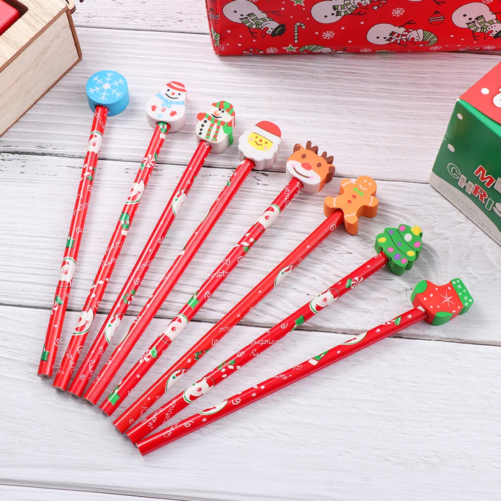 Imagem -03 - Feliz Natal Tema Lápis de Madeira Borracha Topper Lápis de Natal Favor de Festa Lápis Aleatórios 24 Pcs