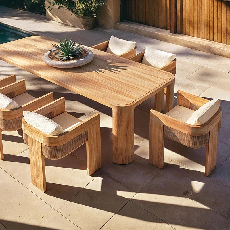 #Courtyard Leisure Tables And Chairs Outdoor Villa Garden Hotel Waterproof And Sunscreen Teak All-weather Swimming Pool Furnitur