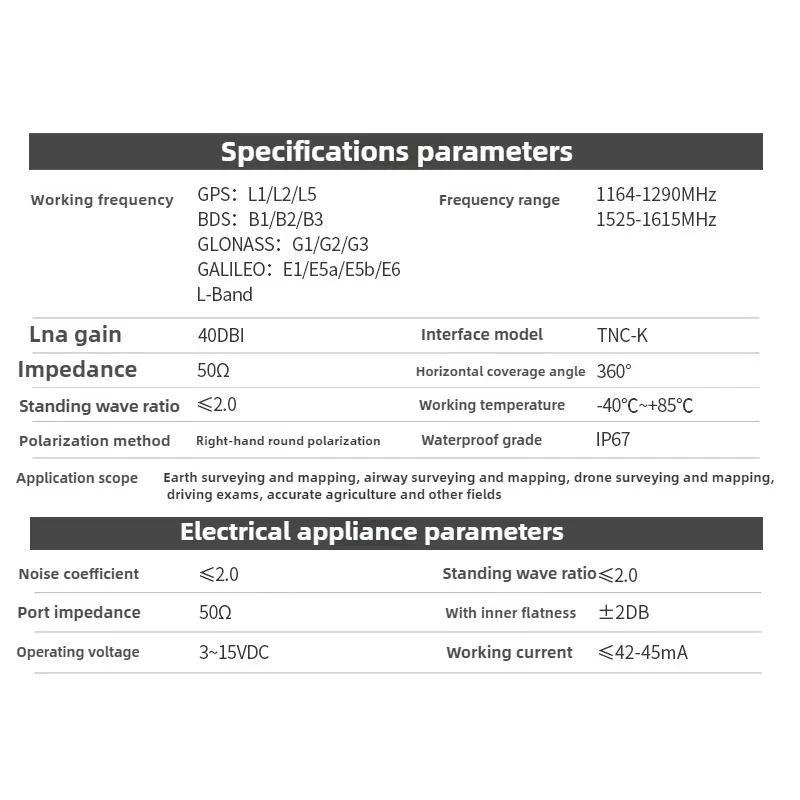 GNSS RTK Antenna BDS GPS GLO GAL Four-star Multi Frequency Positioning Navigation for Aviation/survey/agricultural/driving Test