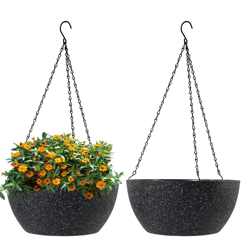 

10 Inch Large Hanging Planter Plant Pots For Outdoor Plants With Drainage Holes And Chain, 2 Pack Hanging Flower Pots