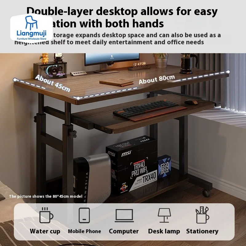 

Computer Desk Mobile，Small Adjustable Desk，Office Desk Wooden Writing Desk with Caster，Over Bed Table Adjustable Height