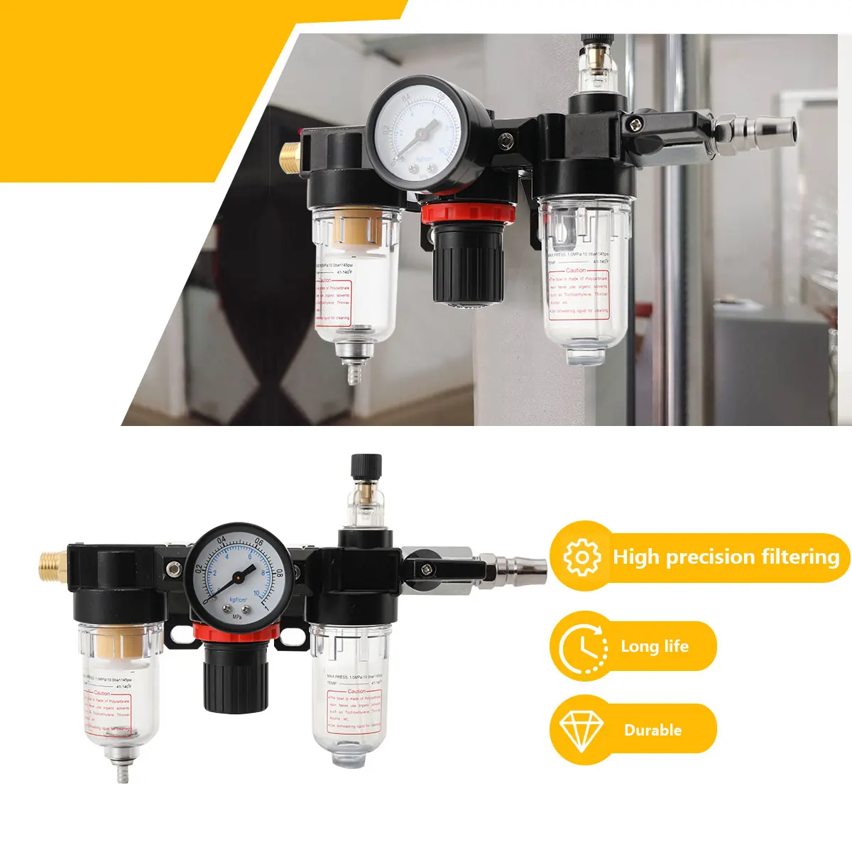 

Oil Water Separator Regulator 1/4" Air Compressor Filter Trap Tool with Regulator Gauge