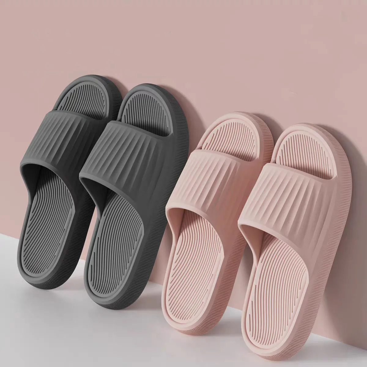 Women Summer Sandals Non-slip EVA Soft Sole Shower Shoes Men Thick Platform Slides Couple Home Concise Fashion Bathroom Slippers