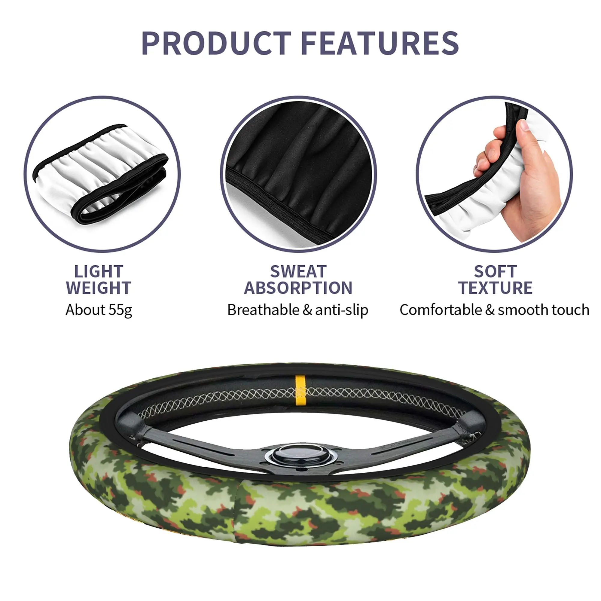 Camo Camouflage Car Steering Wheel Cover 37-38 Non-slip  Auto Steering Wheel Protector Colorful Steering-Wheel Accessories - view 6