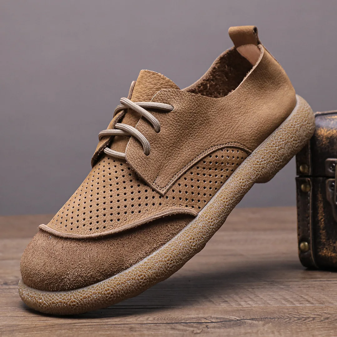 

Men's Hollow out Leather Shoes Summer New Style Casual Thick Bottom Retro Breathable Fashionable Men's Sandals Rubber Sole