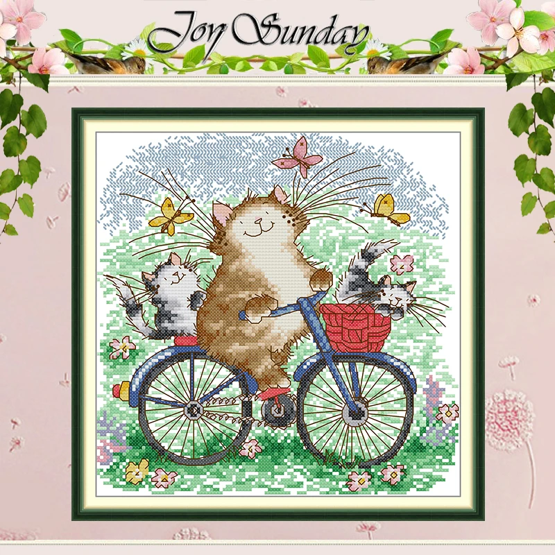Cat family Ride Outing Patterns Counted Cross Stitch Set DIY 11CT 14CT 16CT Stamped DMC Cross-stitch Kit Embroidery Needlework