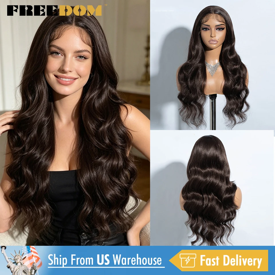 

FREEDOM Synthetic Lace Front Wigs For Women 26 Inch Ombre Highlight Honey Brown Body Wave Wig US Local Shipping Cosplay Lace Wig