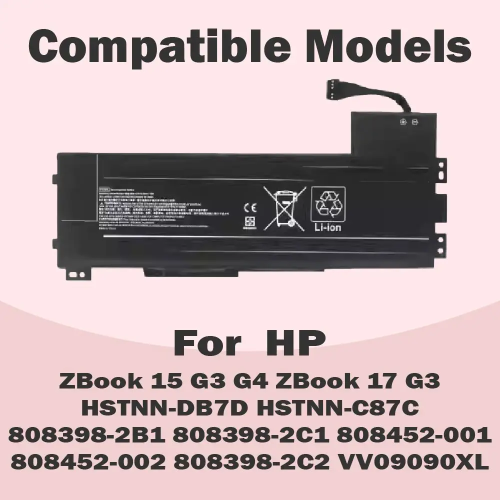 VV09XL 11.4V 90WH Laptop Battery For HP ZBook 15 G3 G4 Series HSTNN-DB7D HSTNN-C87C 808398-2C2 808398-2C1 808452-005 Free Tools
