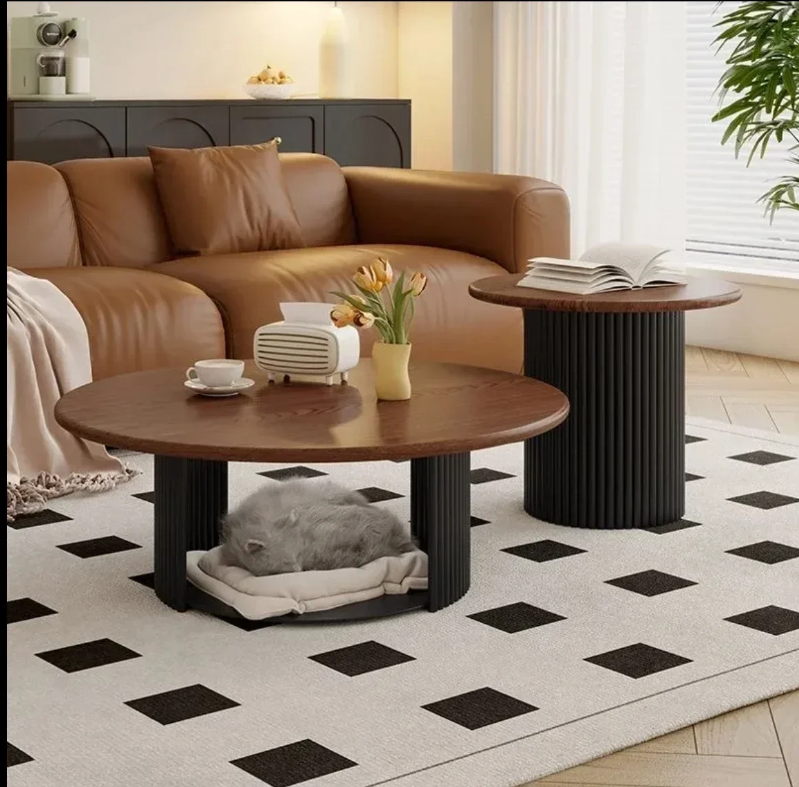 

factory direct sales Cream style coffee table combination cat bed storage coffee table solid wood oval small coffee table