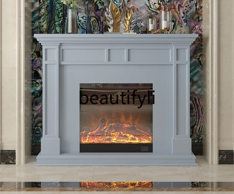 

American solid wood gray decorative cabinet fireplace simple modern electric fireplace heating stove 1.5/1 meters