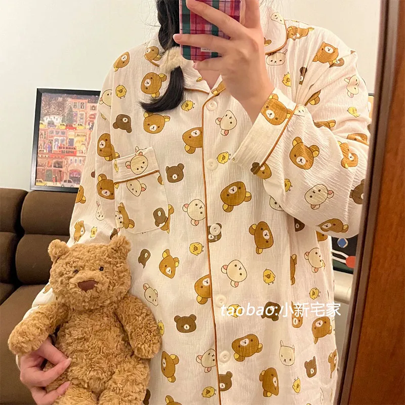 Anime Kawaii Rilakkuma Pajamas Long Sleeved Pants Sweet Student Sweet Leisure Versatile Fashion Birthday Gifts Girlfriend Gifts