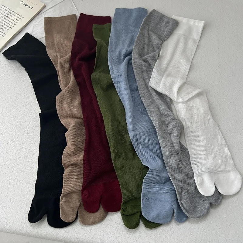 7Colors Fashion Japanese Style Long Tabi Socks Women Summer Thin Cotton Two Finger Sock Kimono Flip Flop Sandal Split Toe Socks