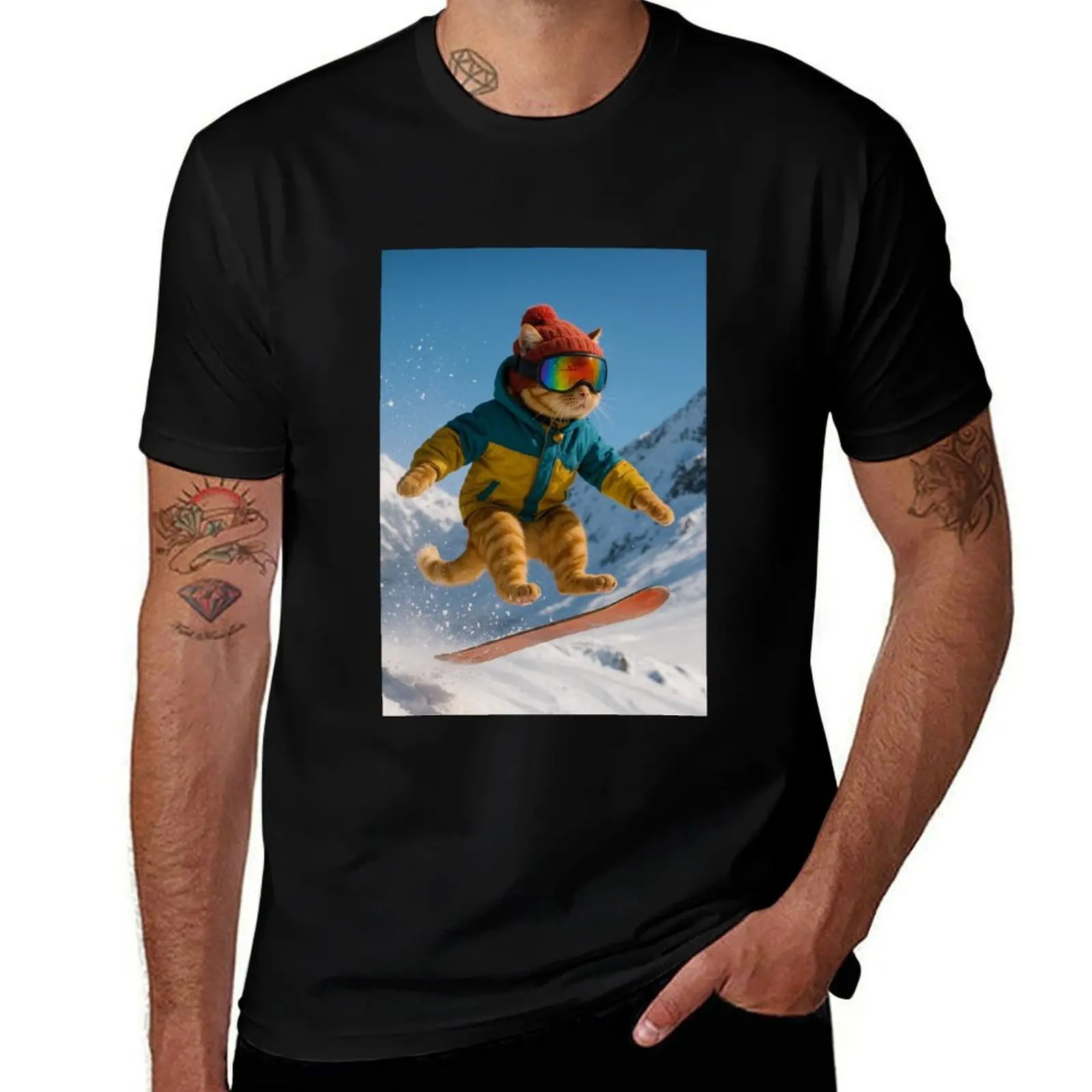 

Snowboarding cat adventure T-Shirt Funny t-shirts custom t-shirts sublime men tshirt
