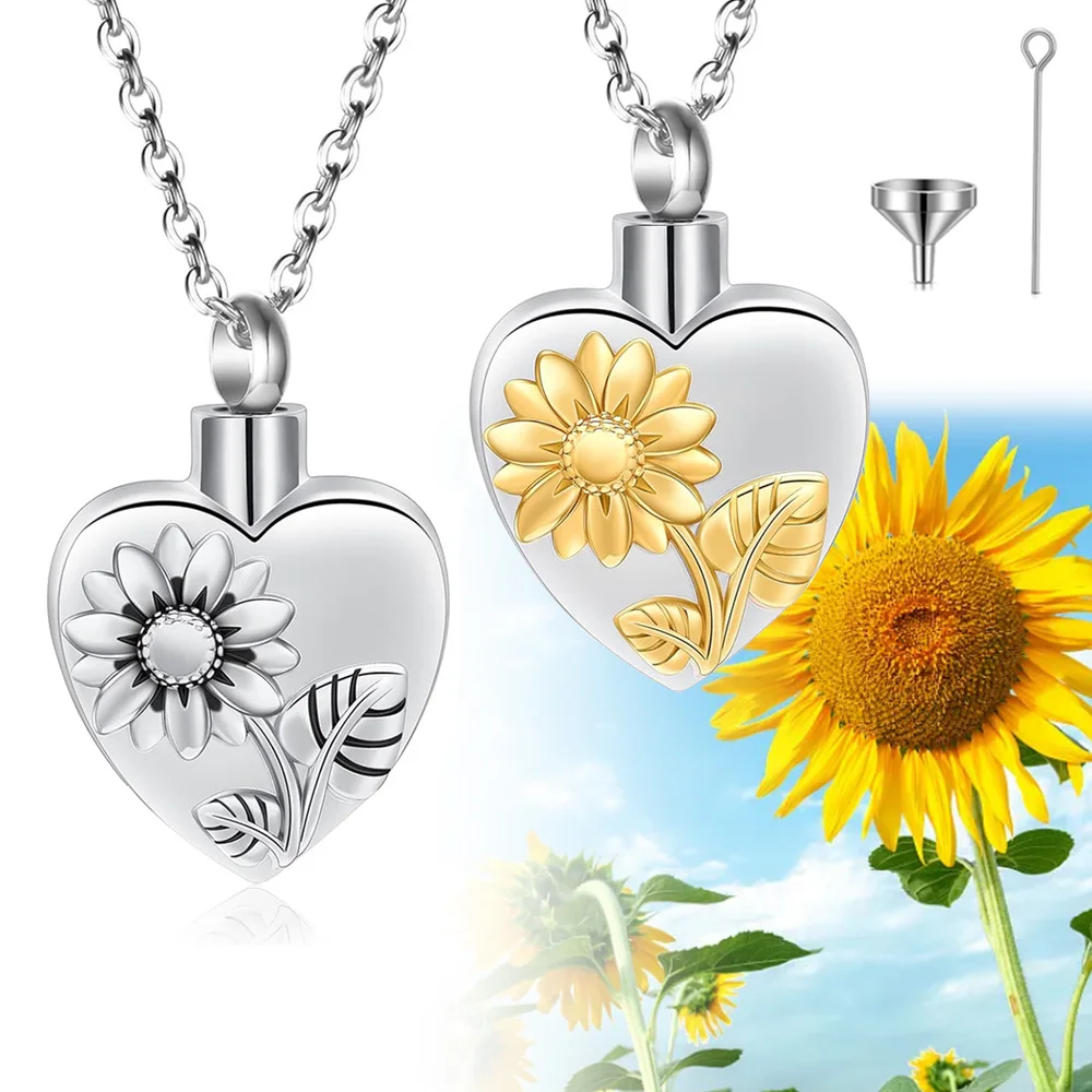 عباد الشمس القلب رماد جرة المنجد قلادة الفولاذ المقاوم للصدأ جرة قلادة للرماد التذكاري تذكار مجوهرات للحيوانات الأليفة البشرية #1