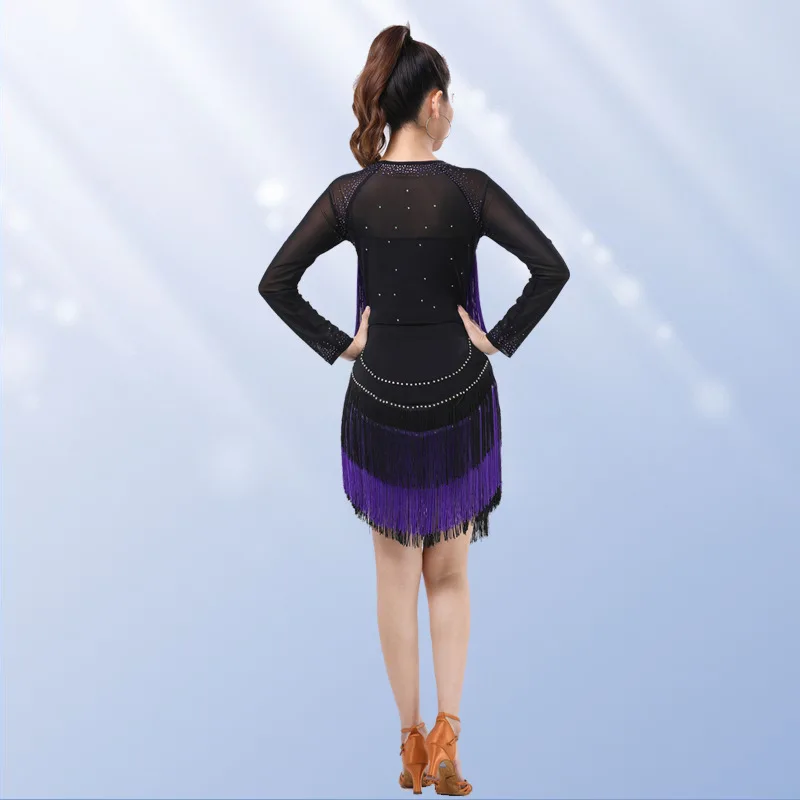 Одежда для латинских танцев, новые топы Hot Diamond с бахромой, высококачественная одежда для выступлений с длинными рукавами.