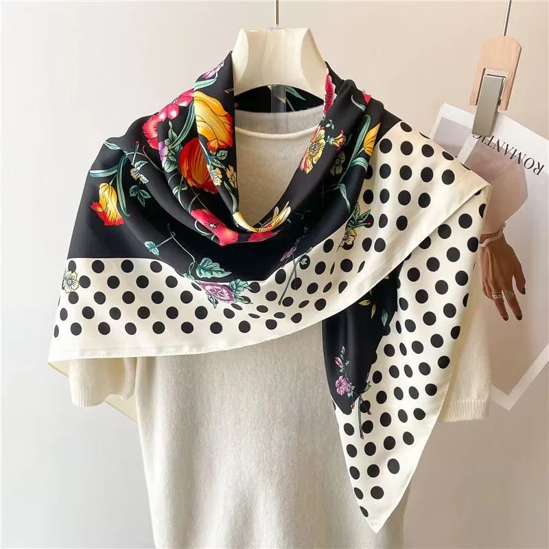 Spring Scarf Women\'s Luxury Design Scarf Silk Smooth Scarf Soft Muslim Headband Shawl Beach90x90cm