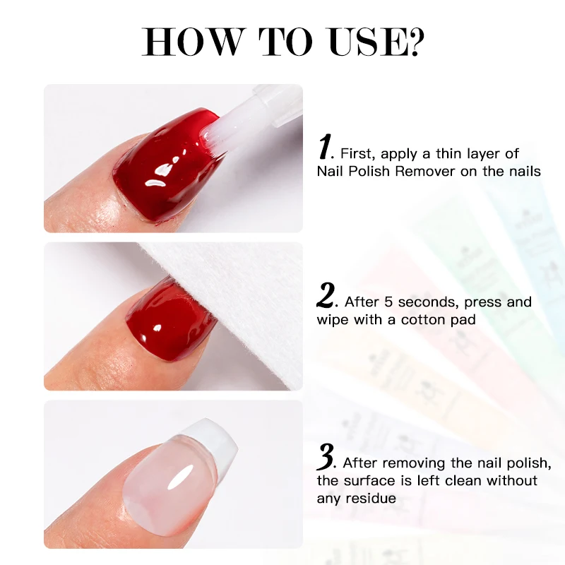 20ml/0.68fl.oz Struccante per unghie Rimuove facilmente lo smalto per circa 5 secondi Facile da spostare Leggero odore Manicure e pedicure