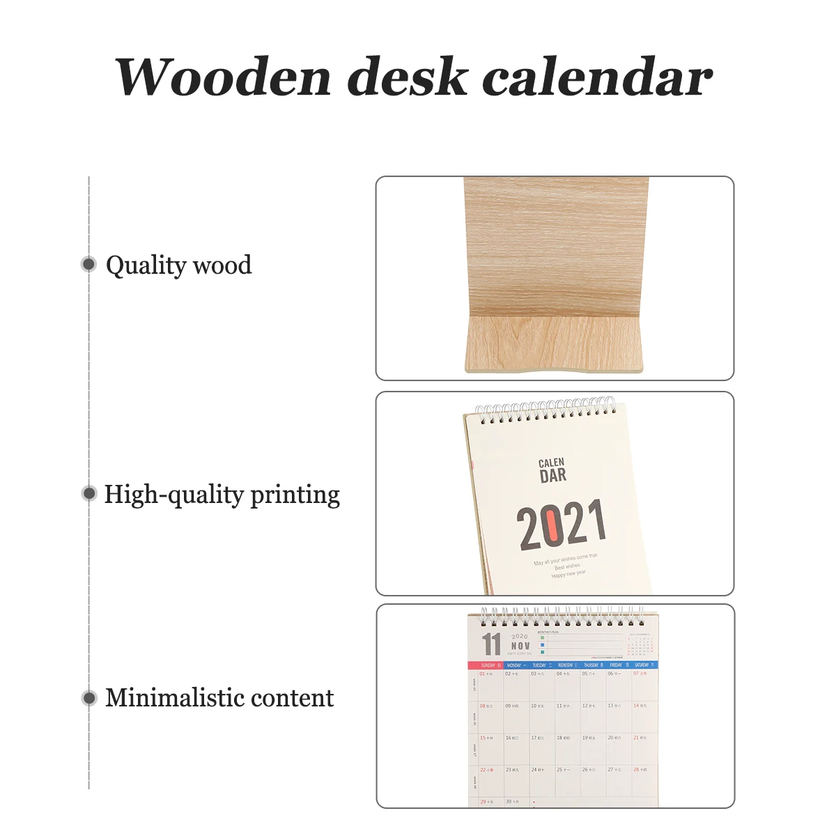 

Wooden Frame Calendar Daily Manual Desk Multifunctional Stand Table Travel