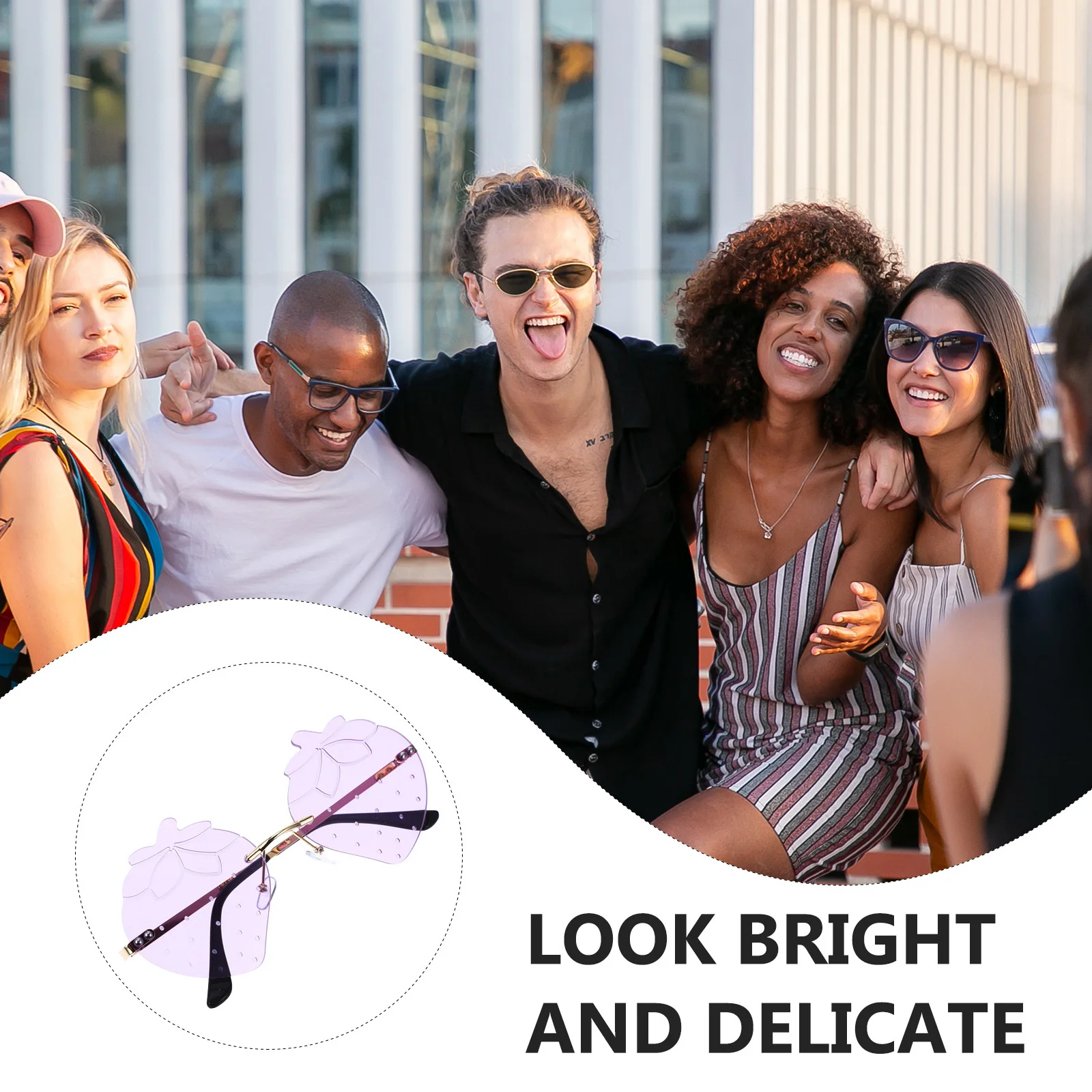 1Pair Strawberry Decorative Sunglasses Irregular Rimless Sunglasses Fun Party Supplies Summer Photo Prop Glasses