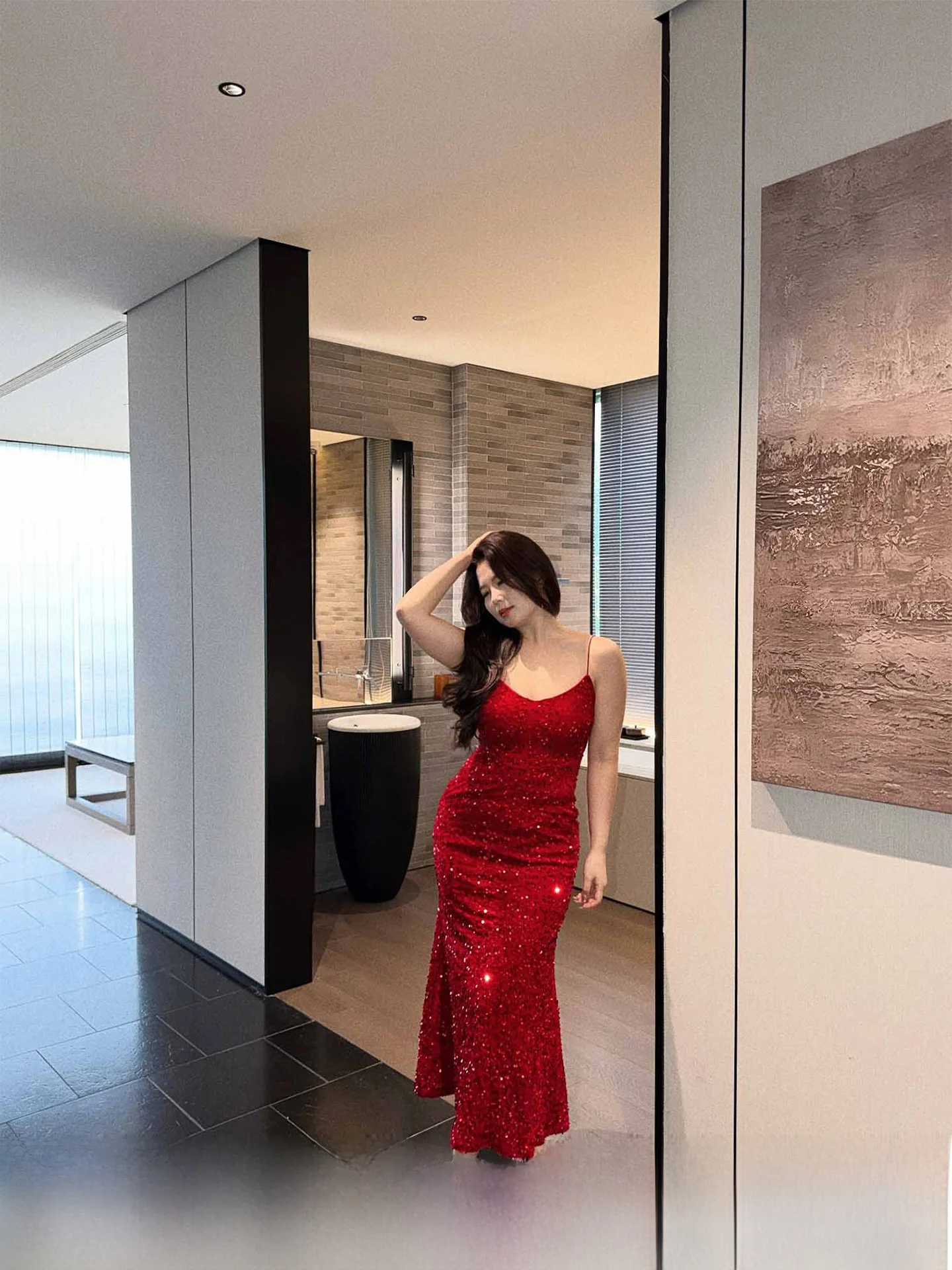 

Длинная юбка Cisas Theme V-Ne Maxi Dr в красном цвете с пайетками, облегающая, с высокой талией, без рукавов, зимняя, ретро, сексуальная, больших размеров