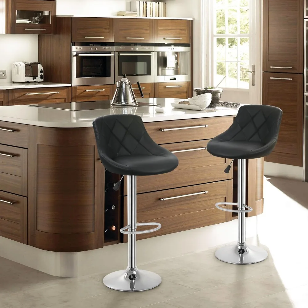 Pair of Adjustable Height Swivel Bar Stools with PU Leather Seats and Backrests