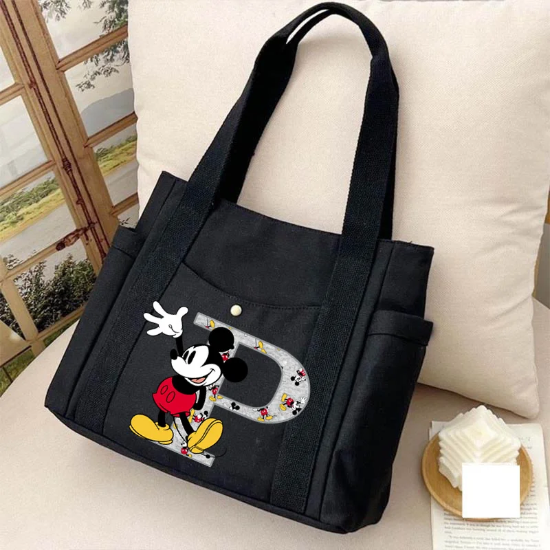 Disney Mickey Mouse A-Z 26 English Letters Large Capcity Women\'s Bags Shoulder Bag for Women Handbag Tote Bag Female Handbag